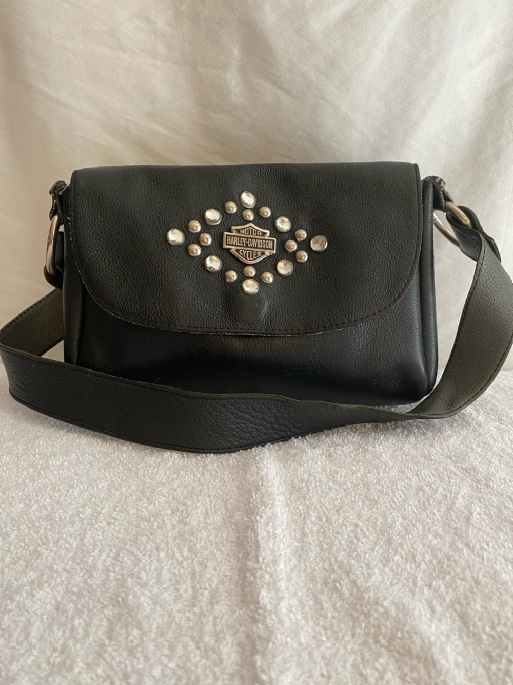 Vintage Harley Davidson Leather Small Bag Purse Handbag Studded Biker rhinestone